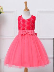 Scoop Sleeveless Lace Up Kids Pageant Dress Hot Pink Tulle