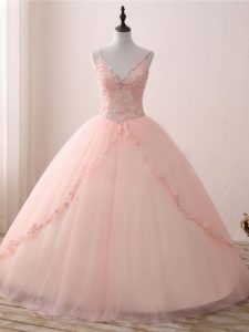 Dazzling Tulle Sleeveless Floor Length Quinceanera Dresses and Beading and Appliques