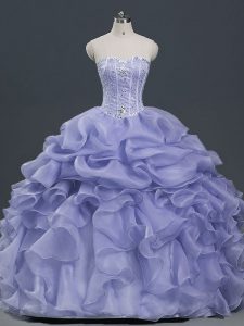 Clearance Organza Sweetheart Sleeveless Lace Up Beading and Ruffles and Pick Ups Quinceanera Dress in Lavender