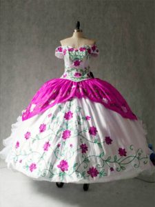 Off The Shoulder Cap Sleeves Lace Up Sweet 16 Quinceanera Dress Multi-color Organza and Taffeta