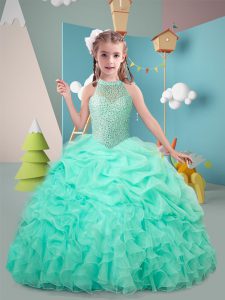 Glorious High-neck Sleeveless Organza Little Girl Pageant Dress Ruffles Lace Up