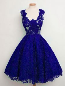 Blue Straps Lace Up Lace Court Dresses for Sweet 16 Sleeveless