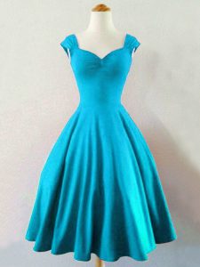 Flirting Sleeveless Taffeta Knee Length Lace Up Damas Dress in Baby Blue with Ruching