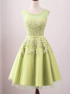 Yellow Tulle Lace Up Quinceanera Dama Dress Sleeveless Knee Length Lace