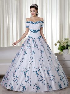 Elegant Short Sleeves Lace Up Floor Length Embroidery Quinceanera Dresses