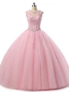 Tulle Sleeveless Floor Length Sweet 16 Dresses and Beading and Lace