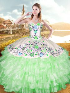 Ball Gowns Sweetheart Sleeveless Organza and Taffeta Floor Length Lace Up Embroidery and Ruffled Layers Sweet 16 Dress
