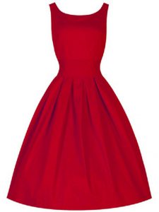 Luxury Scoop Sleeveless Lace Up Dama Dress Red Taffeta