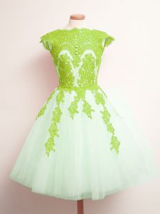Charming Tulle Lace Up Scalloped Sleeveless Mini Length Quinceanera Court of Honor Dress Appliques