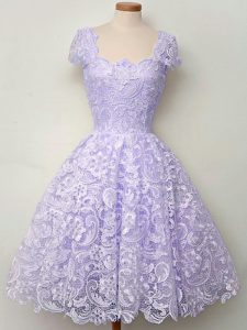 Lavender Sleeveless Lace Knee Length Dama Dress