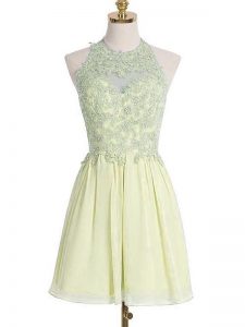 Deluxe Sleeveless Knee Length Appliques Lace Up Damas Dress with Light Yellow