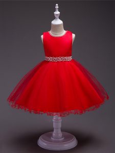 Super Organza Sleeveless Knee Length Little Girls Pageant Gowns and Beading