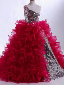 Floor Length Ball Gowns Sleeveless Wine Red Little Girls Pageant Dress Zipper