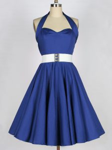 Dramatic Knee Length A-line Sleeveless Blue Dama Dress for Quinceanera Lace Up