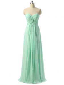 Attractive Apple Green Chiffon Lace Up Dama Dress Sleeveless Floor Length Ruching