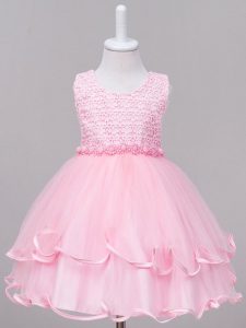 Amazing Baby Pink Scoop Zipper Lace Little Girls Pageant Dress Wholesale Sleeveless