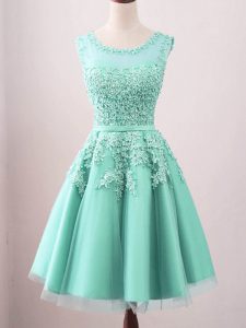 Turquoise Sleeveless Knee Length Lace Lace Up Court Dresses for Sweet 16