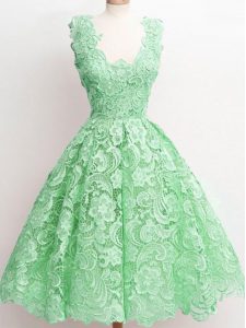 Straps Sleeveless Zipper Dama Dress for Quinceanera Green Lace