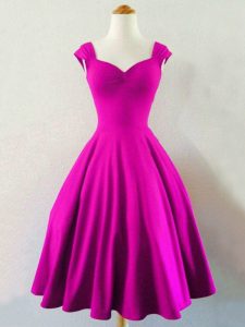 Fuchsia Sleeveless Knee Length Ruching Lace Up Quinceanera Court of Honor Dress
