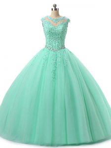 Spectacular Apple Green Quinceanera Dresses Military Ball and Sweet 16 and Quinceanera with Beading and Lace Scoop Sleeveless Lace Up