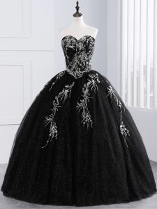Captivating Floor Length Ball Gowns Sleeveless Black Quinceanera Gowns Lace Up