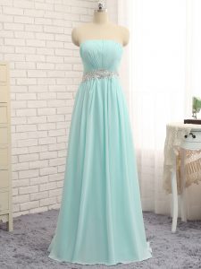 Clearance Sleeveless Chiffon Floor Length Zipper Court Dresses for Sweet 16 in Apple Green with Appliques and Ruching