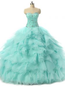 Apple Green Sleeveless Tulle Lace Up Quinceanera Dress for Sweet 16 and Quinceanera