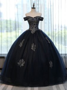 Great Floor Length Ball Gowns Sleeveless Navy Blue 15th Birthday Dress Lace Up
