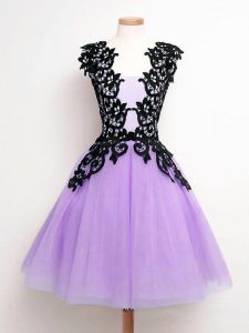 Knee Length Lavender Dama Dress for Quinceanera Straps Sleeveless Lace Up