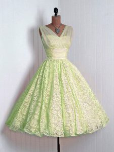 Mini Length Yellow Green Court Dresses for Sweet 16 Lace Sleeveless Lace