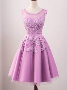 Simple Lilac Lace Up Scoop Lace Damas Dress Tulle Sleeveless