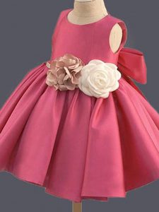 Scoop Sleeveless Taffeta Kids Pageant Dress Bowknot and Hand Made Flower Clasp Handle