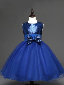 Affordable Scoop Sleeveless Zipper Pageant Gowns For Girls Royal Blue Tulle
