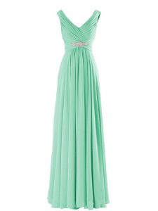Exquisite Sleeveless Floor Length Beading Zipper Court Dresses for Sweet 16 with Apple Green