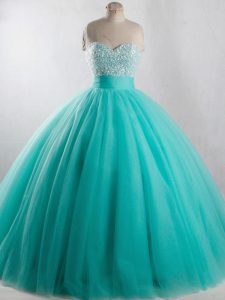 Turquoise Strapless Neckline Beading Sweet 16 Quinceanera Dress Sleeveless Lace Up
