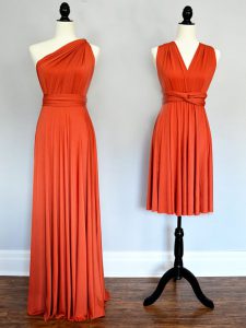 Luxury Orange Red Sleeveless Ruching Floor Length Quinceanera Court of Honor Dress