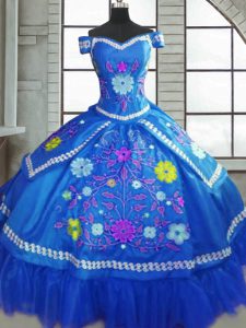 Floor Length Ball Gowns Short Sleeves Blue Quinceanera Dresses Lace Up