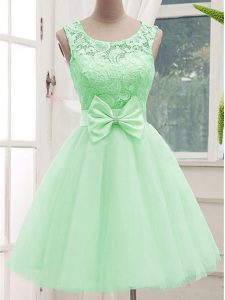 New Style Apple Green Lace Up Dama Dress for Quinceanera Lace and Bowknot Sleeveless Knee Length