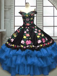 Extravagant Organza and Taffeta Sweetheart Sleeveless Lace Up Embroidery and Ruffled Layers Sweet 16 Quinceanera Dress in Blue And Black