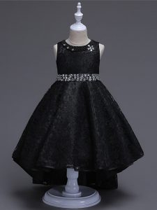 High Low A-line Sleeveless Black Little Girls Pageant Dress Lace Up