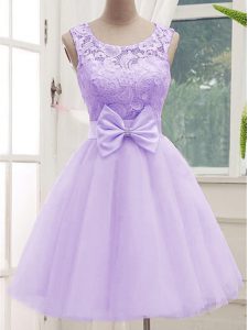New Style Sleeveless Lace Up Knee Length Lace and Bowknot Court Dresses for Sweet 16