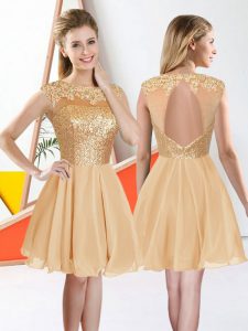 Affordable Bateau Sleeveless Backless Quinceanera Court Dresses Champagne Chiffon