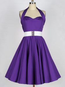 Knee Length Purple Vestidos de Damas Taffeta Sleeveless Ruching