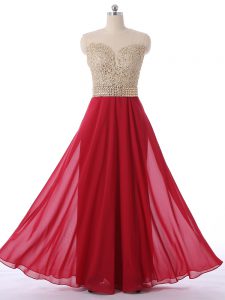 Hot Sale Red Sleeveless Floor Length Beading Zipper Quinceanera Court Dresses