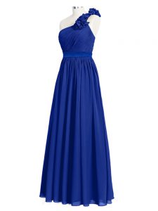 Beauteous Royal Blue Chiffon Zipper Dama Dress for Quinceanera Sleeveless Floor Length Ruffles and Ruching