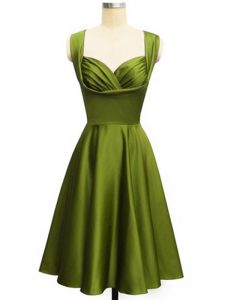 Customized Knee Length Olive Green Dama Dress for Quinceanera Straps Sleeveless Lace Up