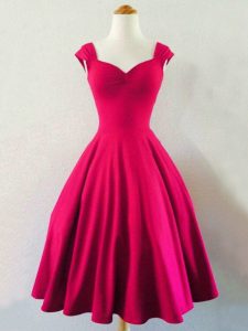 Knee Length A-line Sleeveless Hot Pink Quinceanera Dama Dress Lace Up