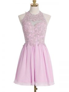Classical Lilac Chiffon Lace Up Damas Dress Sleeveless Knee Length Appliques