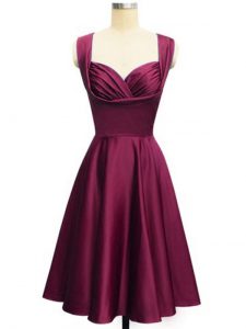 Fantastic Knee Length Lace Up Dama Dress Burgundy for Prom and Party and Wedding Party with Ruching