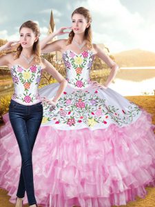Glorious Sweetheart Sleeveless Organza and Taffeta Sweet 16 Quinceanera Dress Embroidery and Ruffled Layers Lace Up